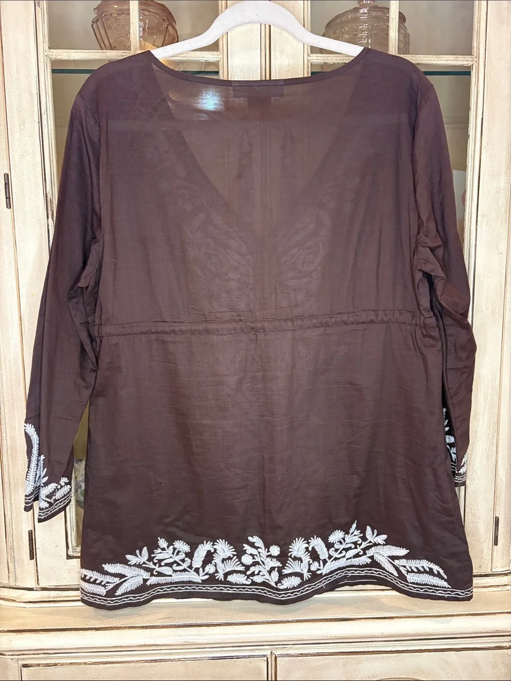 NWOT Michael Kors Brown Tunic Swim Coverup with White Embroidery